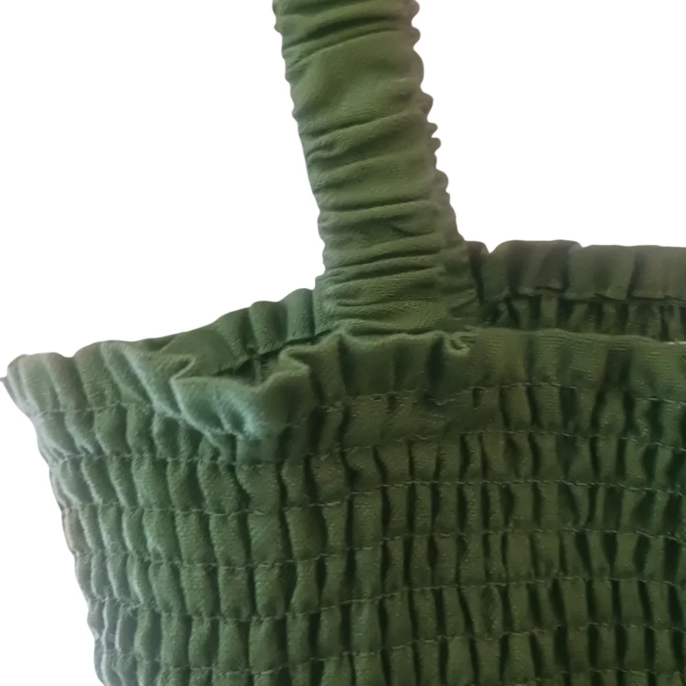 REFORMATION  Vera Linen 2 piece SET Palm Green Ruched Cropped Natural Fabric 4